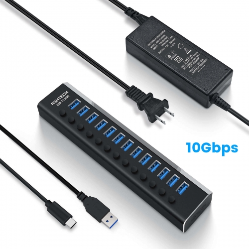 USB ハブ 3.1 アルミ製13ポート 最大10Gbps、72Wセルフパワー 、USB AケーブルとType Cケーブル 付き、RSH-A13