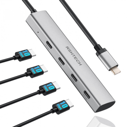 RSHTECH 10Gbps USB-C 3.2 Gen2 データハブ アルミニウム製 USB Cマルチポートアダプタ MacBook Pro/Air、Surface、その他のThunderbolt/USB Cラップトップ用 (グレー, RX04)