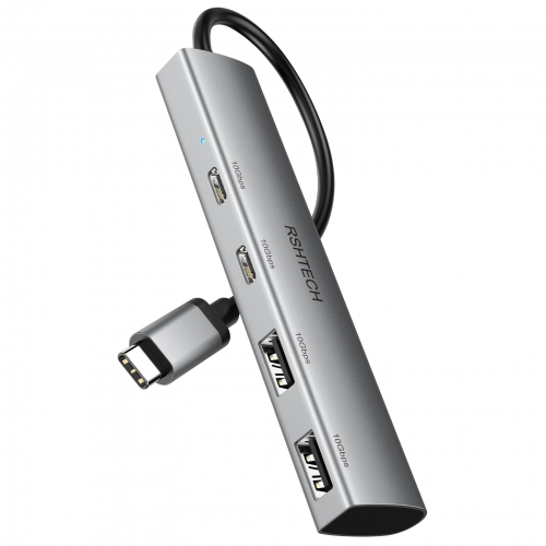 RSHTECH 4ポート USB C ハブ [USB 3.1/3.2 Gen2] アルミニウム USB C ハブ マルチポート アダプター、10Gbps 2 USB-C および 2 USB-A データ ポート (グレー、RX05)
