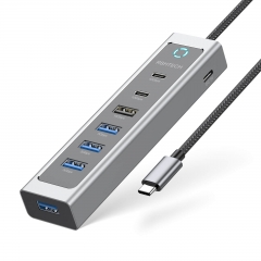 USB-A 3.2 & 2 USB-C 3.2 10Gbpsデータポート、4 USB-A 3.0ポート、2フィート延長ケーブル付き7-in-1 USB Cハブ、USB CマルチポートアダプタスプリッタアルミUSB 3.1/3.2ハブ (RSH-T17C)