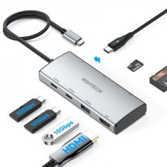 10Gbps USB Cハブ、7-in-1 USB Cマルチポートアダプタ、4K@60Hz HDMI、USB-A 3.2、2 USB-C 3.2データポート、100W PD & SD/TFカードリーダー MacBook Air M1/M2、Surface、XPSなど対応 (RSH-T07)