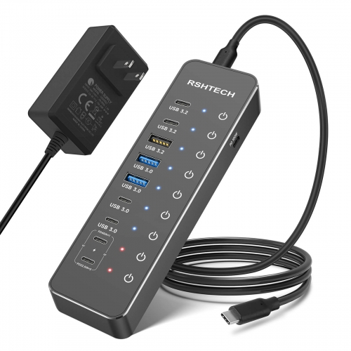 USBハブ 10Gbps 10ポート＋Smart充電3ポート搭載 PD100W＋PD45W USB3.2x3 USB 3.0x4 Type-A・Type-C搭載 急速充電 高速データ転送 24V/2.75A 66W専用電源アダプター付