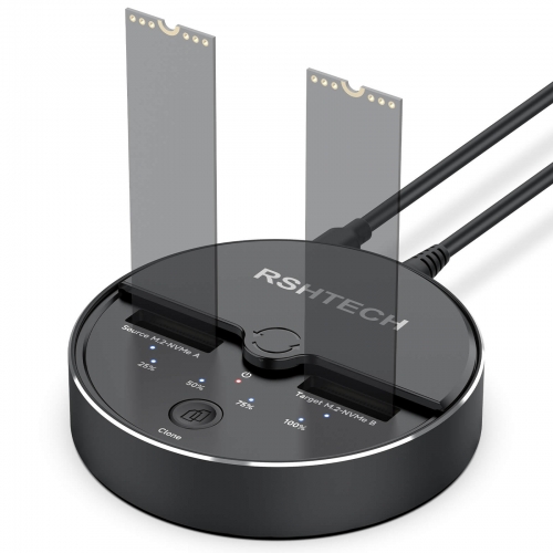 RSHTECH M.2 NVMe SSDケース クローン スタンド デュアルベイ USB3.2 Gen2 10Gbps 高速転送